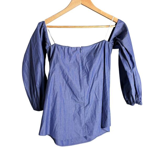 Theory Laureema Off the Shoulder Poplin Top Blue Amherst Stripe Size 6 NWT - Picture 4 of 5